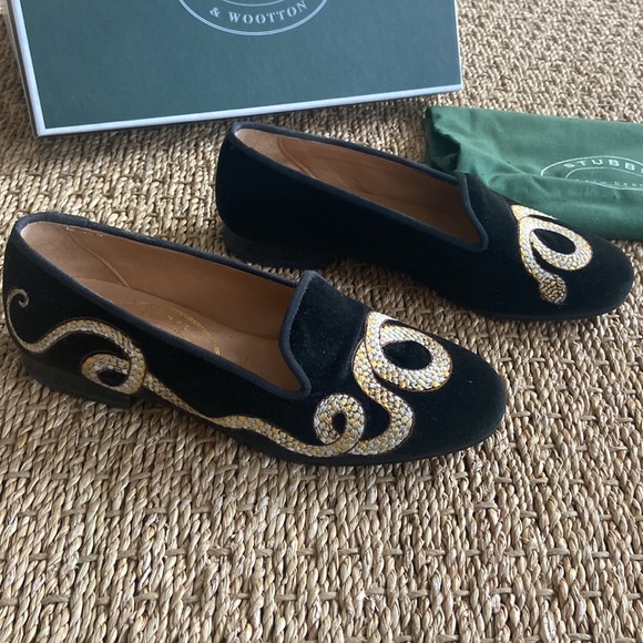 STUBBS & WOOTTON Authentic Black & Gold Loafers - Picture 2 of 7